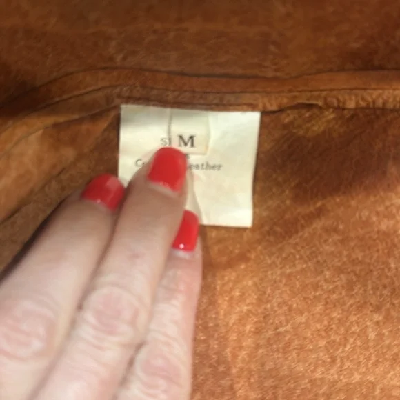 100% Genuine Leather Snap-Button Shirt Jacket (Size Medium, Rust Orange Vintage) - Picture 10 of 16